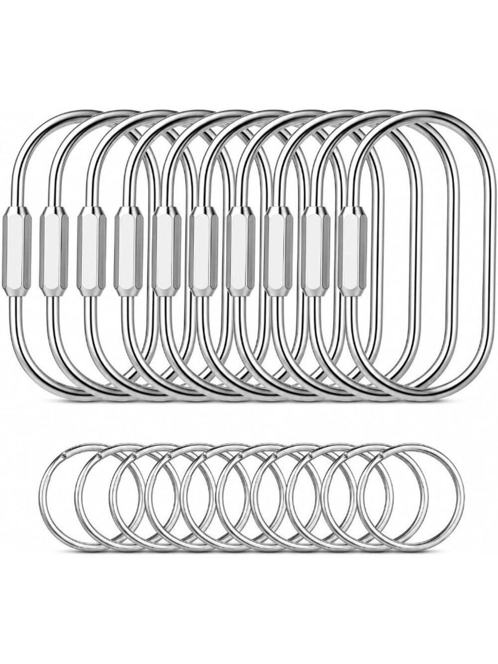 10 Pack Gold Brass Key Rings with Carabiner Clips, Keychain Organizer & Purse